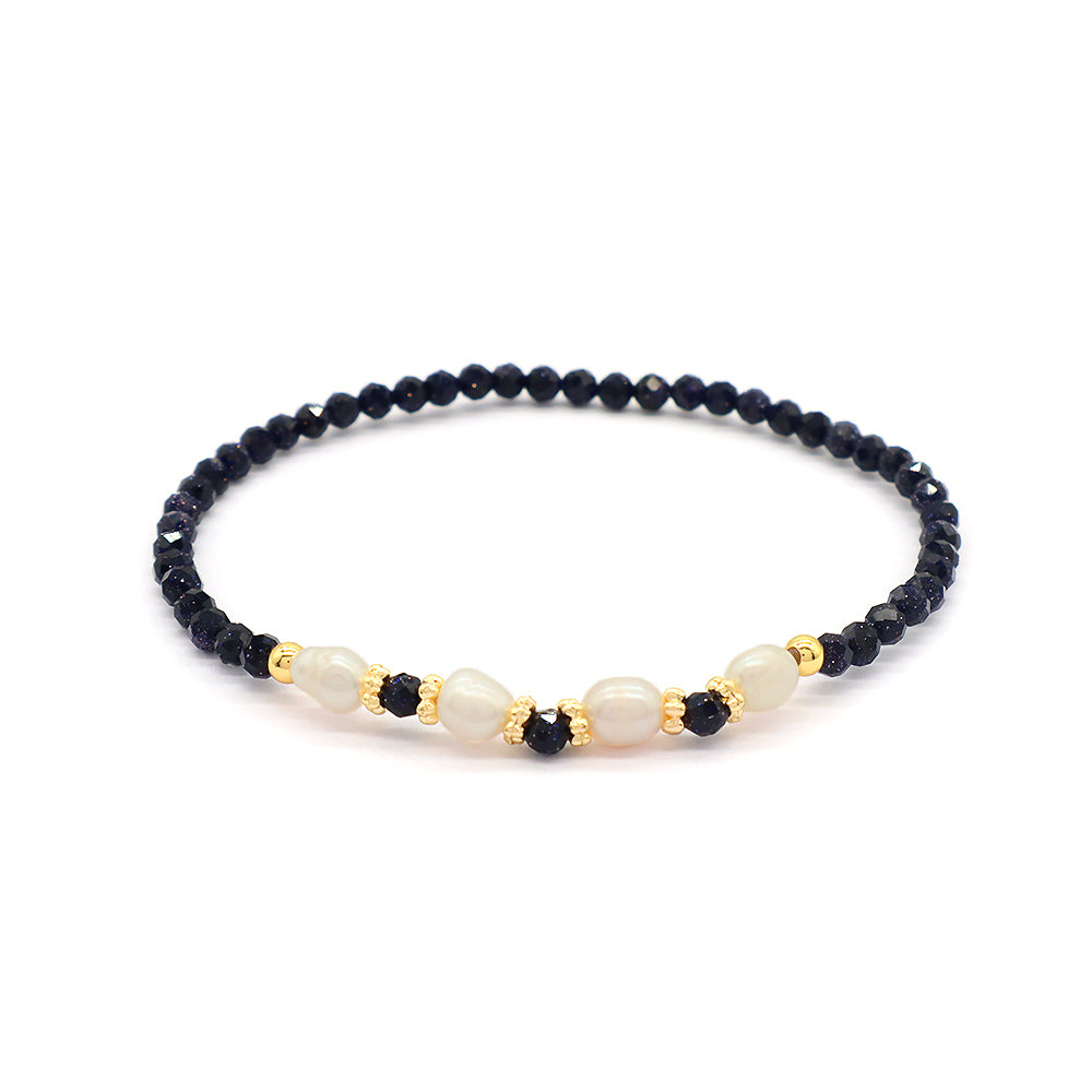 Natural Stone Fresh Water Pearl With 925 Sterling Silver Beads Bracelet