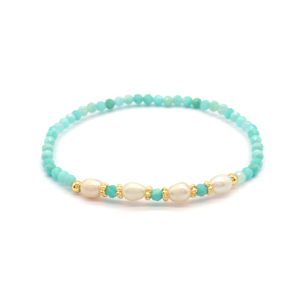 Natural Stone Fresh Water Pearl With 925 Sterling Silver Beads Bracelet