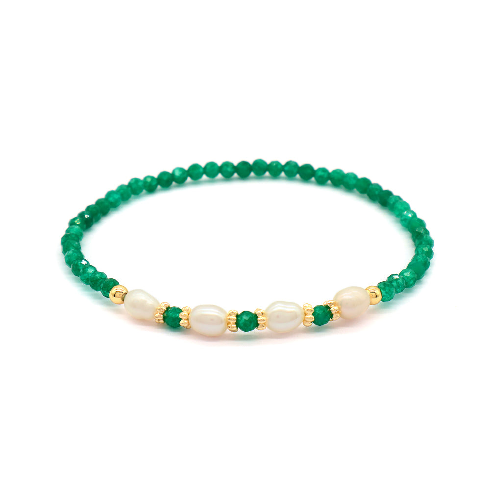 Natural Stone Fresh Water Pearl With 925 Sterling Silver Beads Bracelet