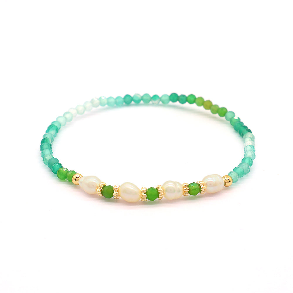 Natural Stone Fresh Water Pearl With 925 Sterling Silver Beads Bracelet