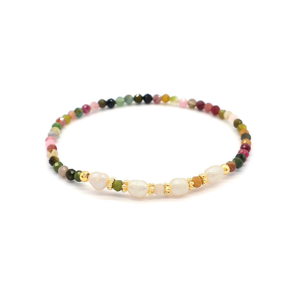 Natural Stone Fresh Water Pearl With 925 Sterling Silver Beads Bracelet