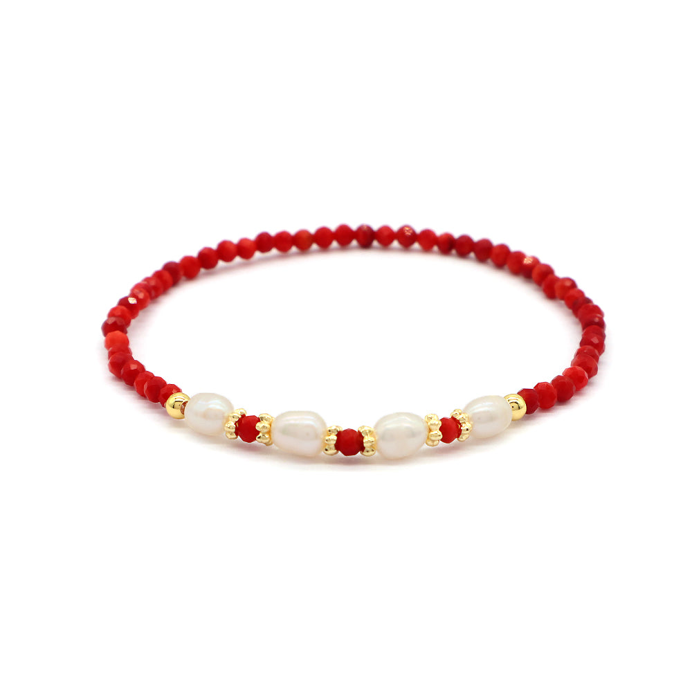 Natural Stone Fresh Water Pearl With 925 Sterling Silver Beads Bracelet