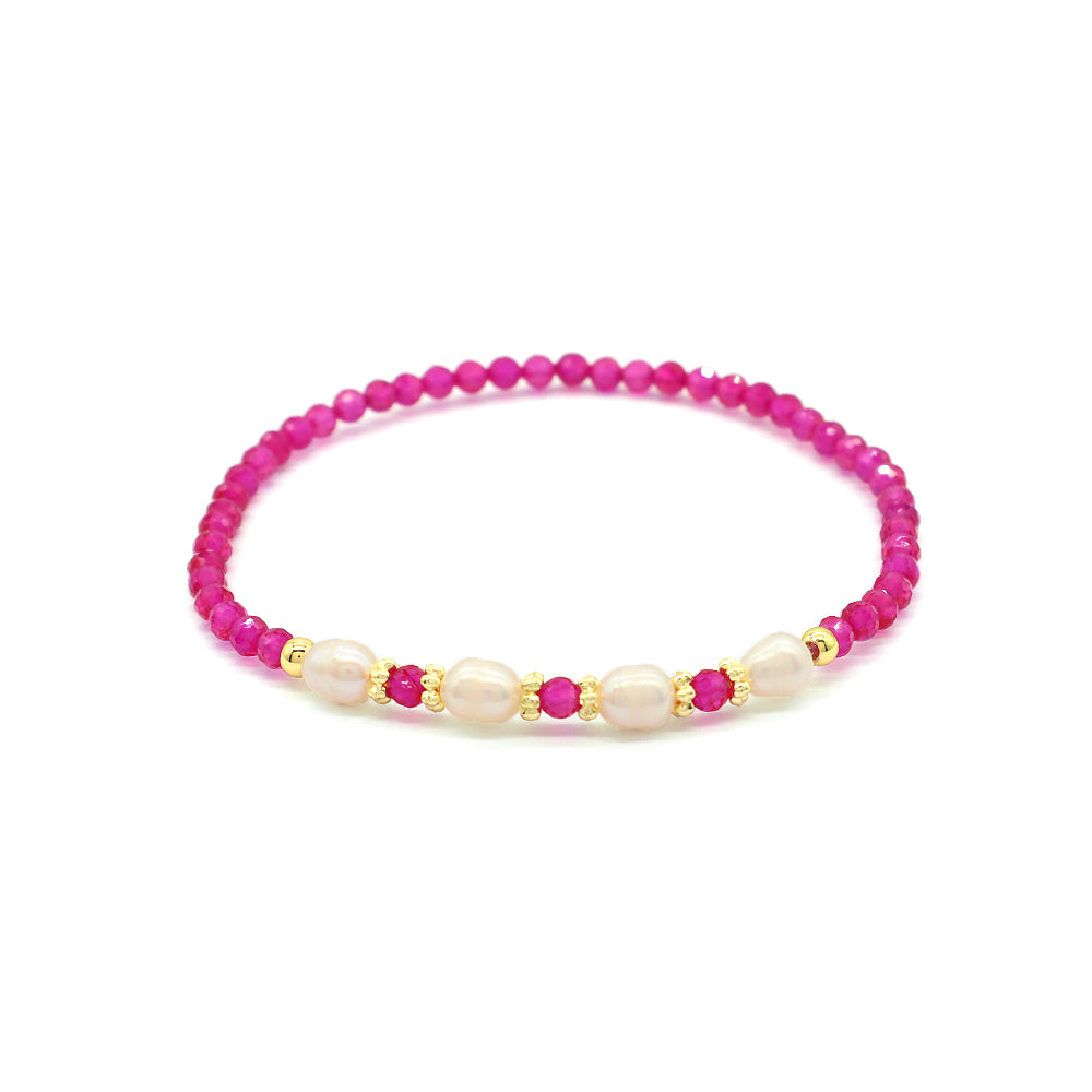 Natural Stone Fresh Water Pearl With 925 Sterling Silver Beads Bracelet