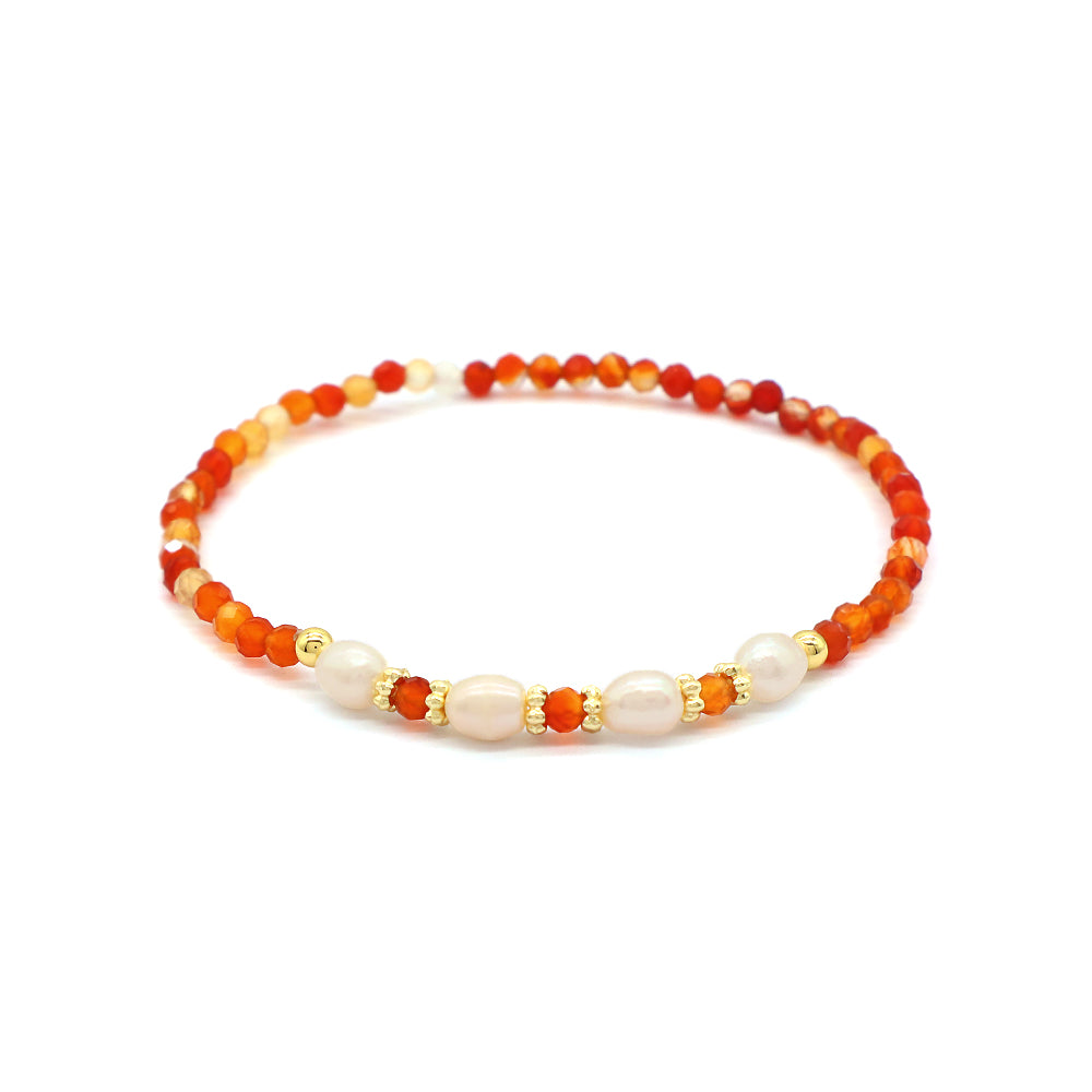 Natural Stone Fresh Water Pearl With 925 Sterling Silver Beads Bracelet