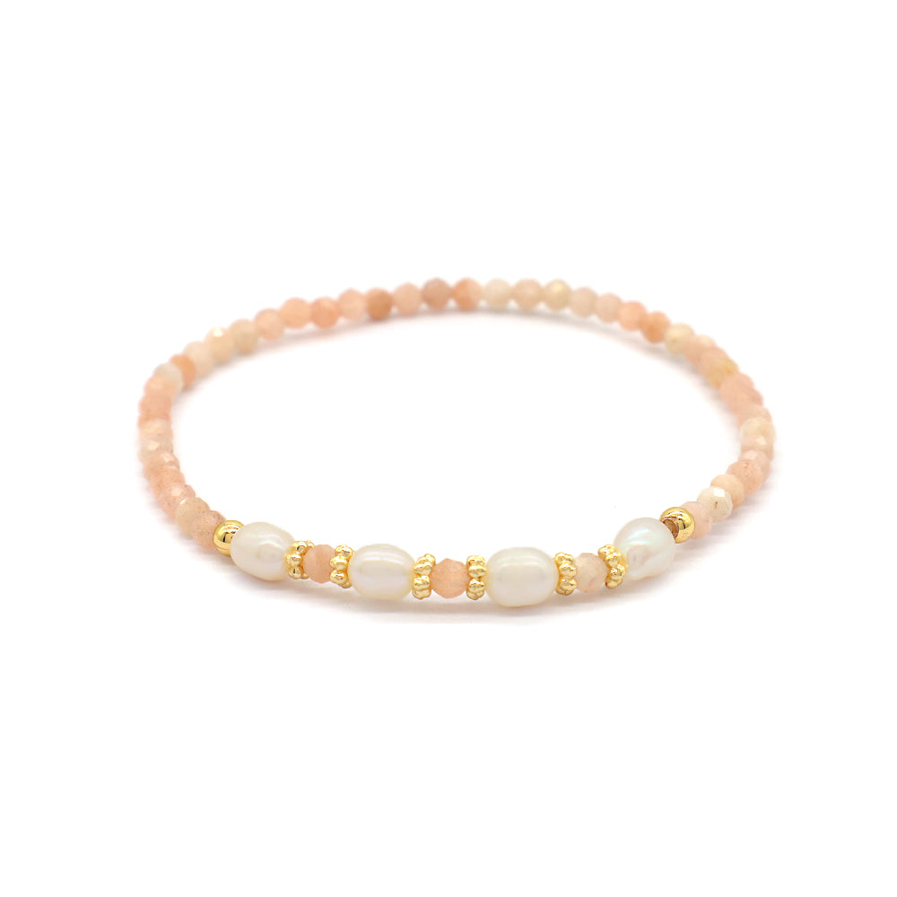Natural Stone Fresh Water Pearl With 925 Sterling Silver Beads Bracelet