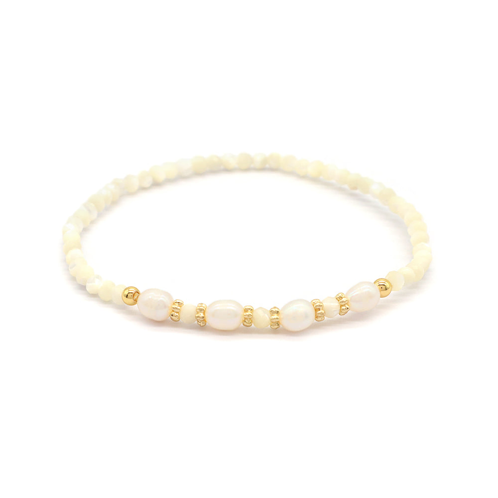 Natural Stone Fresh Water Pearl With 925 Sterling Silver Beads Bracelet