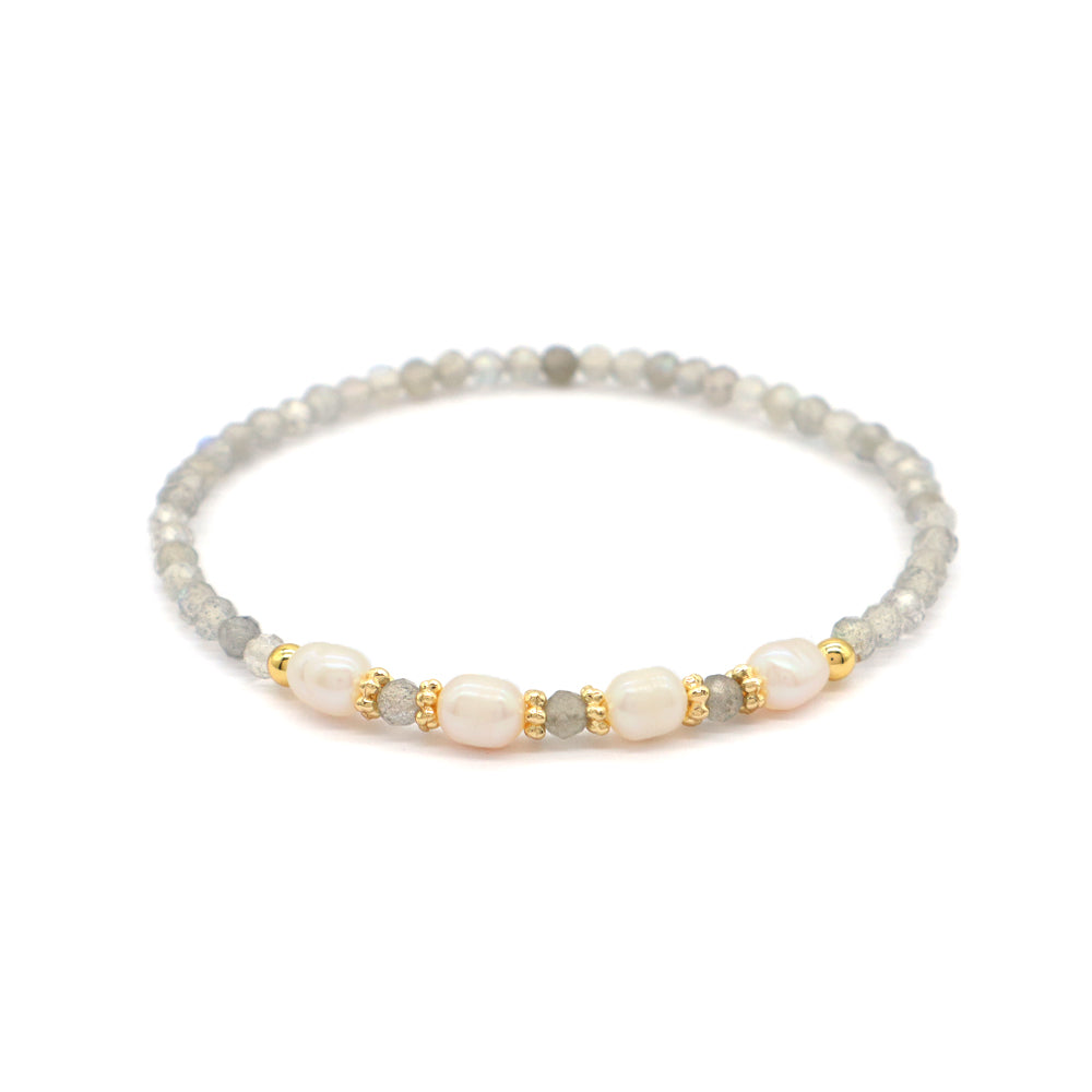 Natural Stone Fresh Water Pearl With 925 Sterling Silver Beads Bracelet