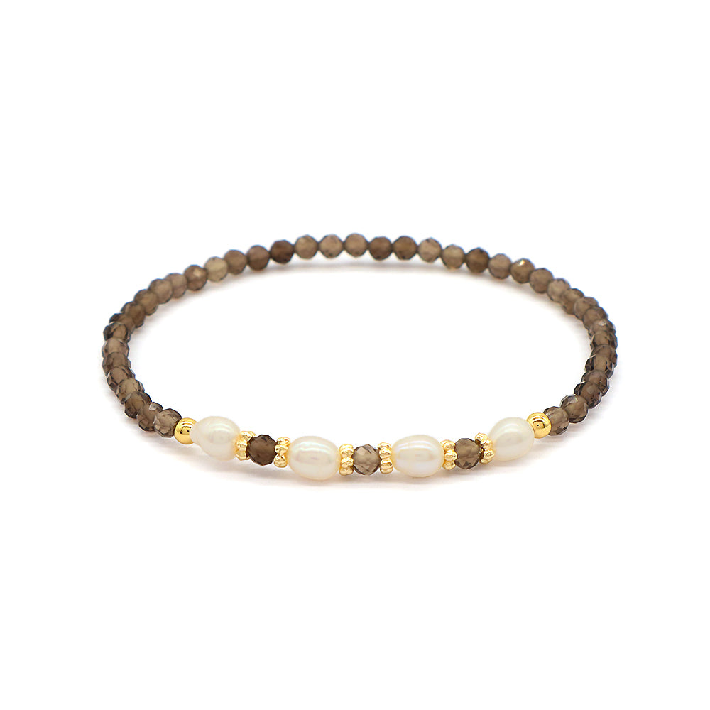 Natural Stone Fresh Water Pearl With 925 Sterling Silver Beads Bracelet