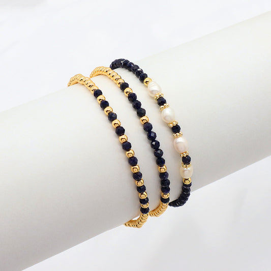Natural Stone Fresh Water Pearl With 925 Sterling Silver Beads Bracelet