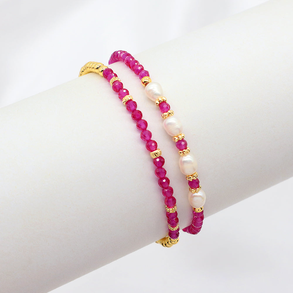 Natural Stone With 925 Sterling Silver Beads Bracelet