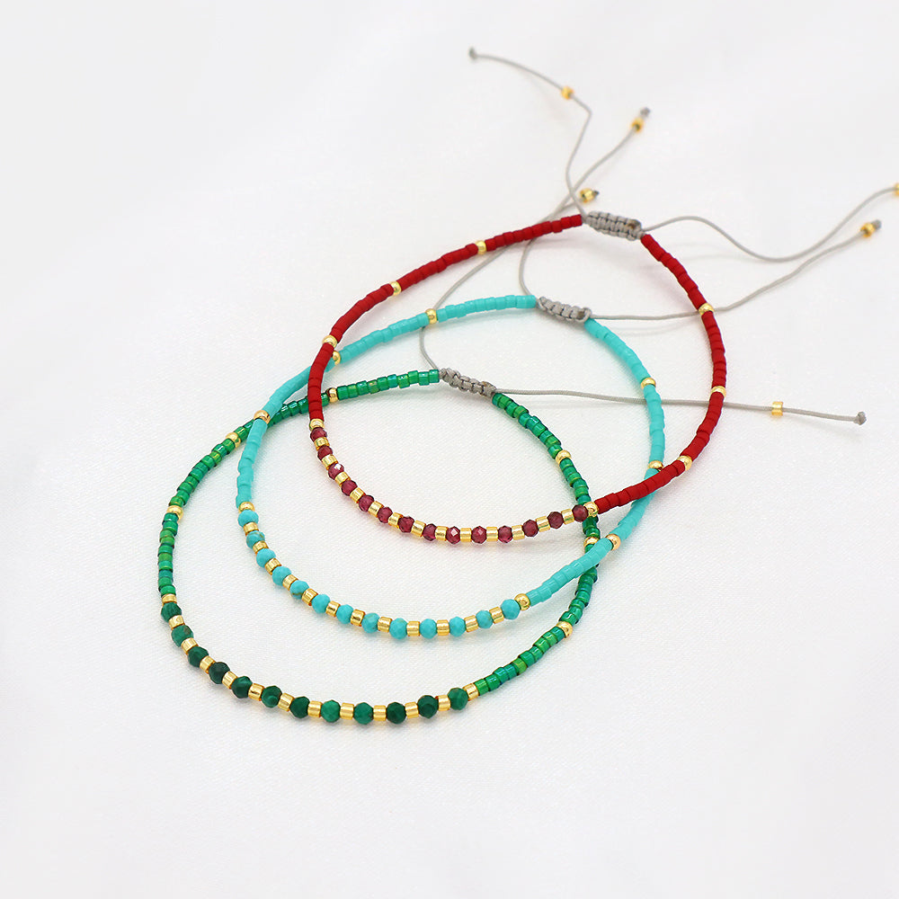 Handmade Adjustable 925 Sterling Silver Woven Macrame Miyuki Natural Stone Beads Bracelet