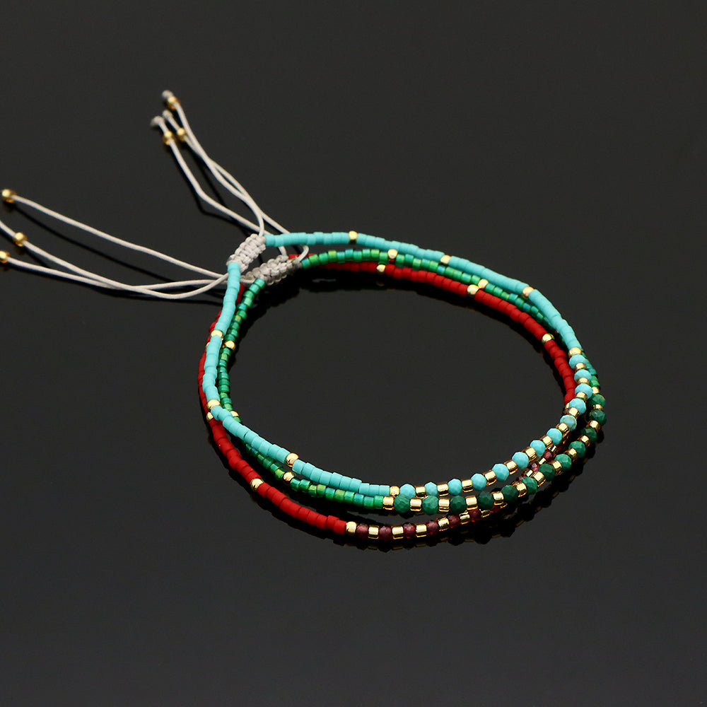 Handmade Adjustable 925 Sterling Silver Woven Macrame Miyuki Natural Stone Beads Bracelet