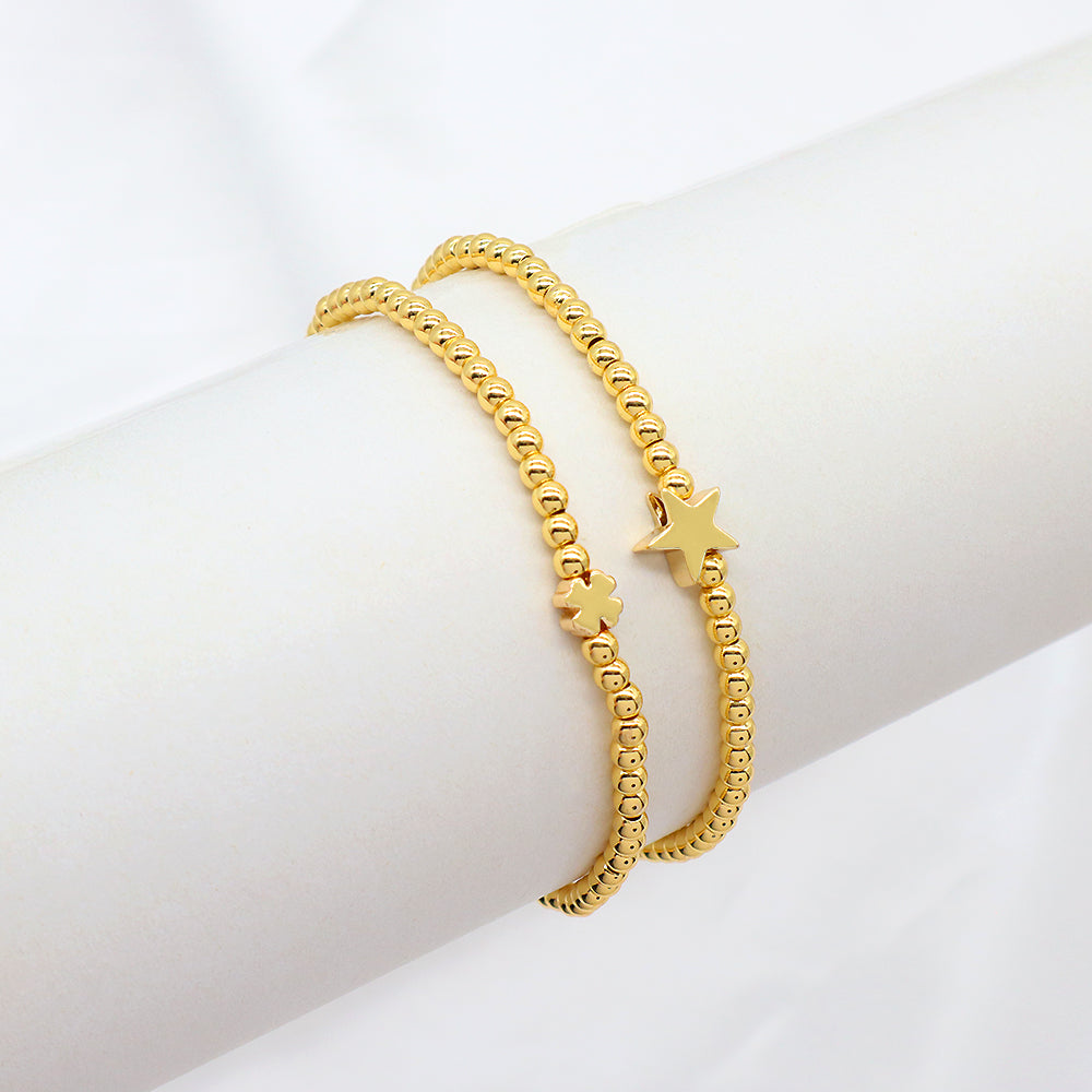 OEM Handmade Gold Plated Brass Charms Natural Stone Beaded Elastic Bracelet