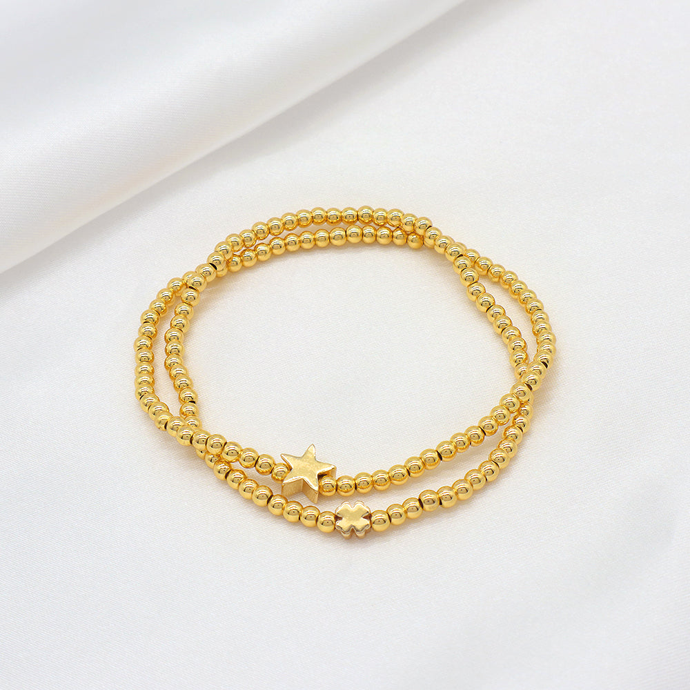 OEM Handmade Gold Plated Brass Charms Natural Stone Beaded Elastic Bracelet