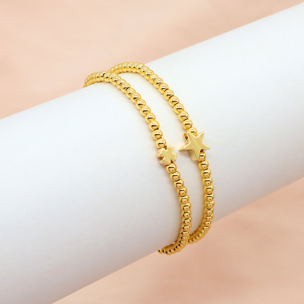 OEM Handmade Gold Plated Brass Charms Natural Stone Beaded Elastic Bracelet