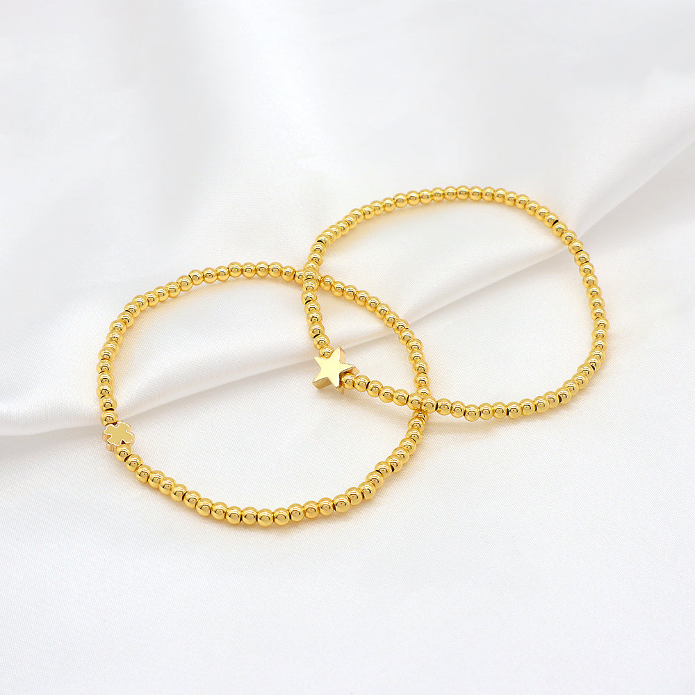 OEM Handmade Gold Plated Brass Charms Natural Stone Beaded Elastic Bracelet