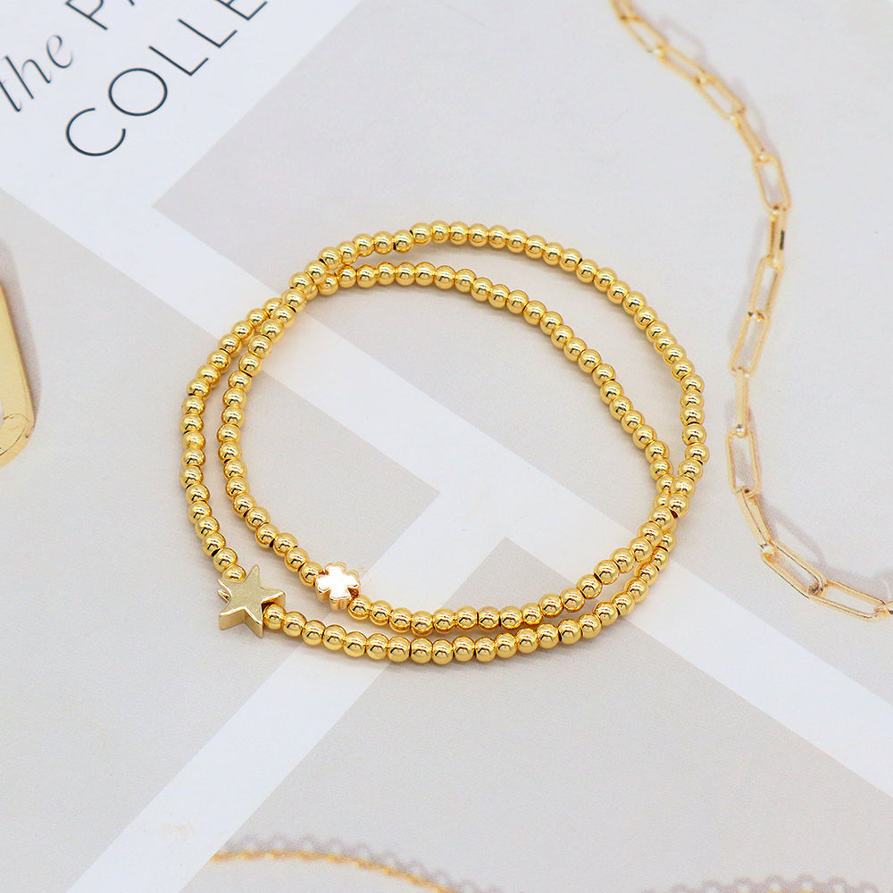 OEM Handmade Gold Plated Brass Charms Natural Stone Beaded Elastic Bracelet