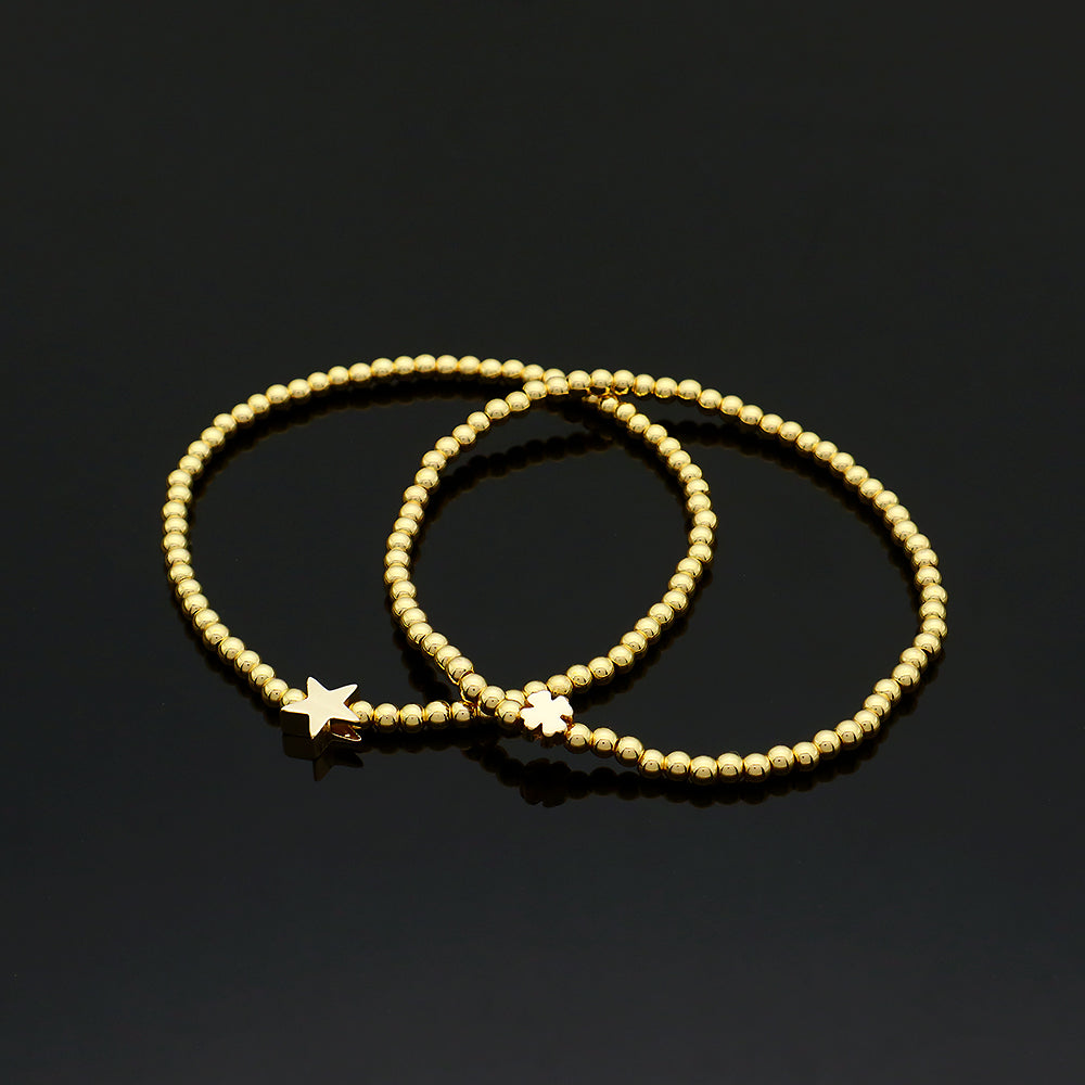 OEM Handmade Gold Plated Brass Charms Natural Stone Beaded Elastic Bracelet