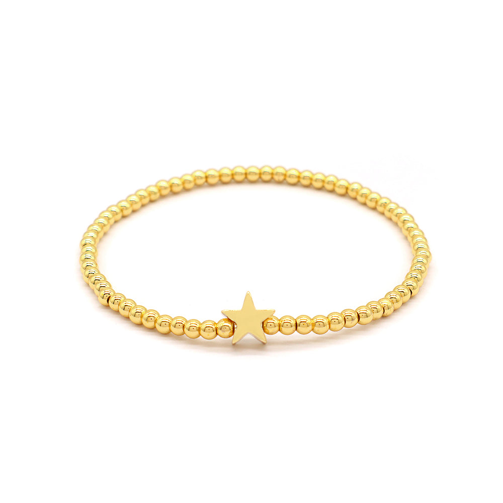 OEM Handmade Gold Plated Brass Charms Natural Stone Beaded Elastic Bracelet