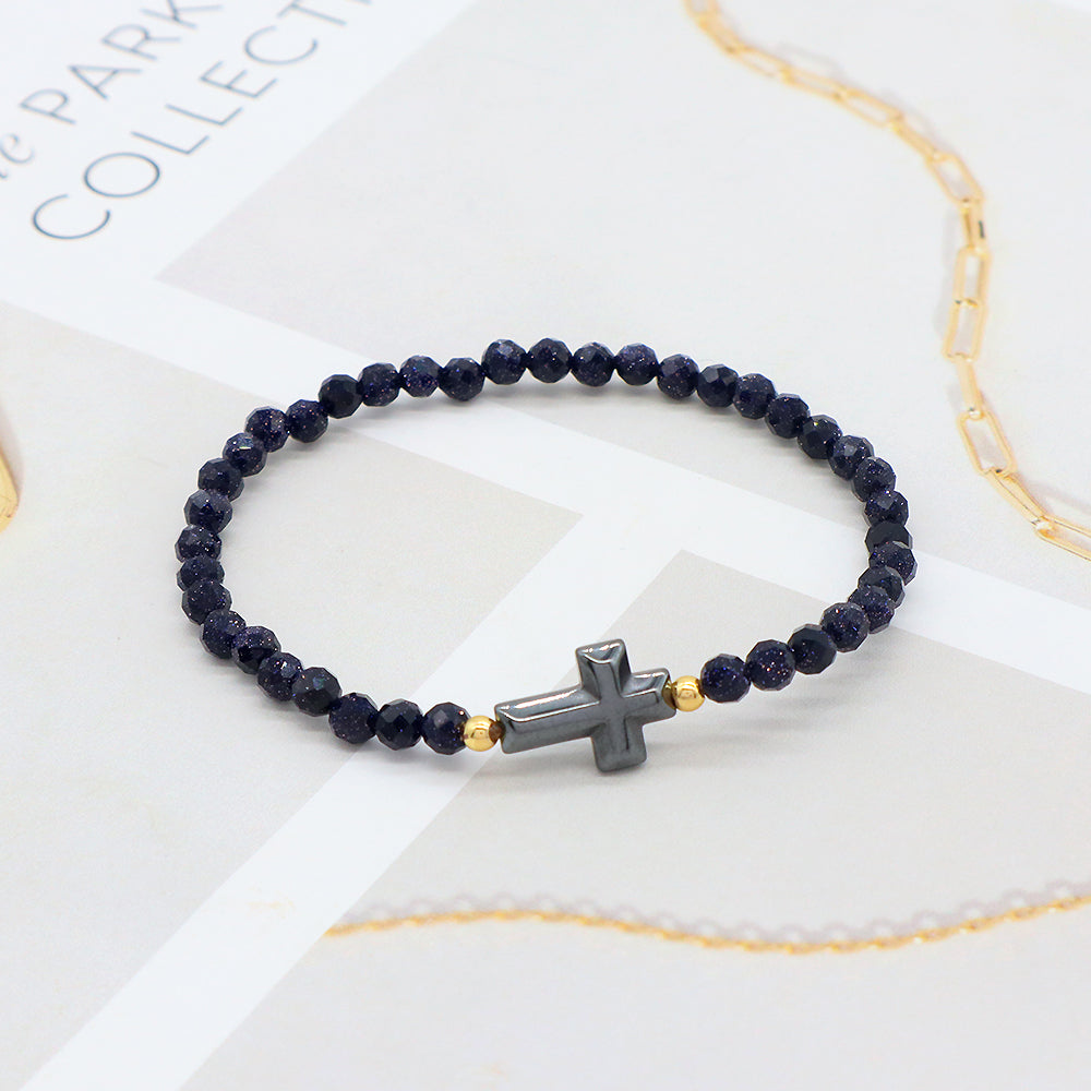 OEM Handmade Gold Plated Brass Charms Natural Stone Beaded Elastic Bracelet