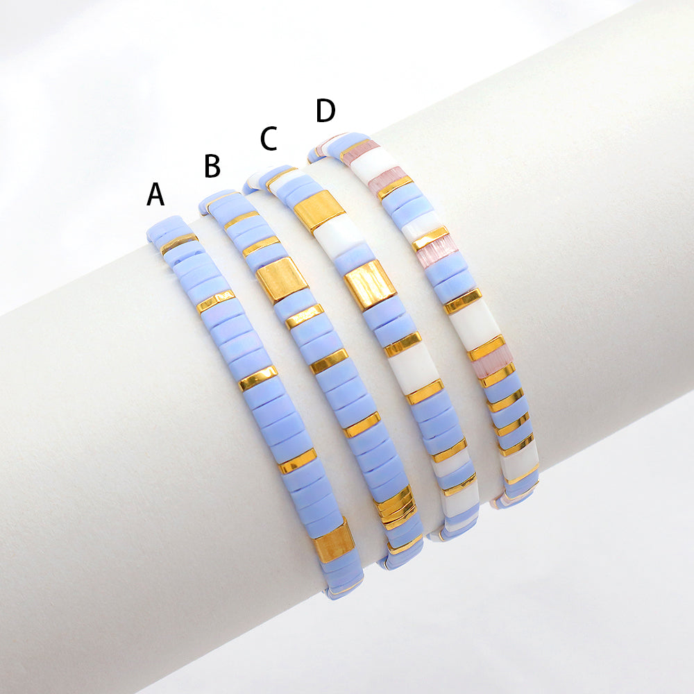 Handmade Colorful Flat Tile Miyuki Tila Beaded Elastic Bracelet