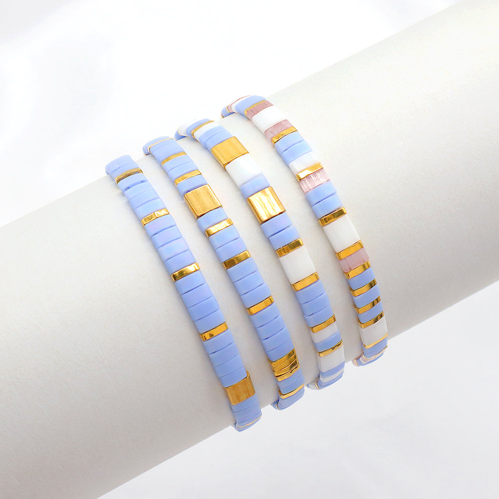 Handmade Colorful Flat Tile Miyuki Tila Beaded Elastic Bracelet