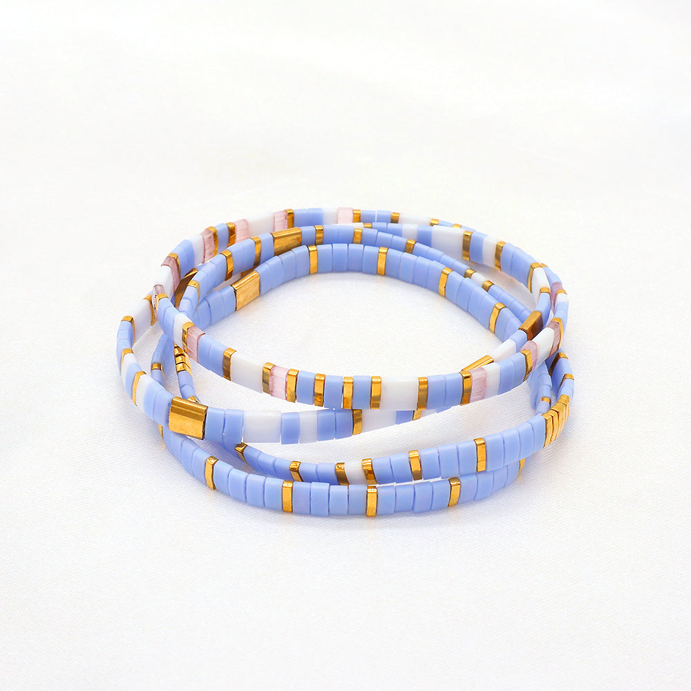 Handmade Colorful Flat Tile Miyuki Tila Beaded Elastic Bracelet