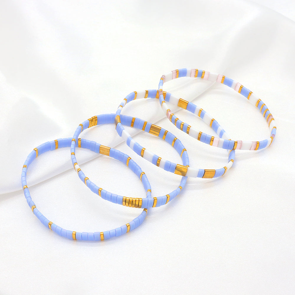 Handmade Colorful Flat Tile Miyuki Tila Beaded Elastic Bracelet