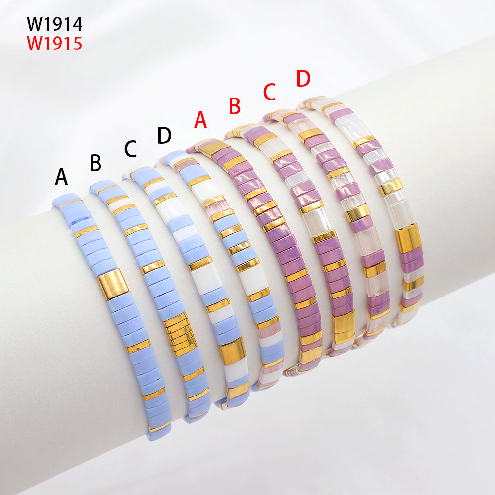 Handmade Colorful Flat Tile Miyuki Tila Beaded Elastic Bracelet