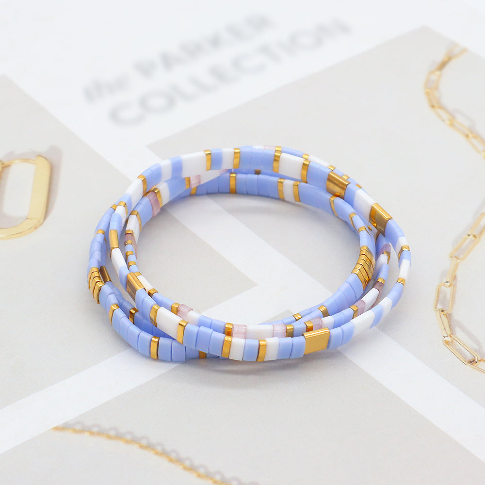 Handmade Colorful Flat Tile Miyuki Tila Beaded Elastic Bracelet