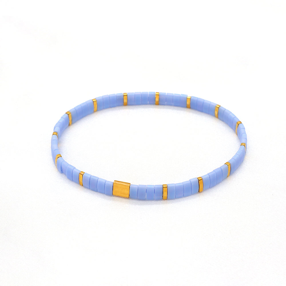 Handmade Colorful Flat Tile Miyuki Tila Beaded Elastic Bracelet