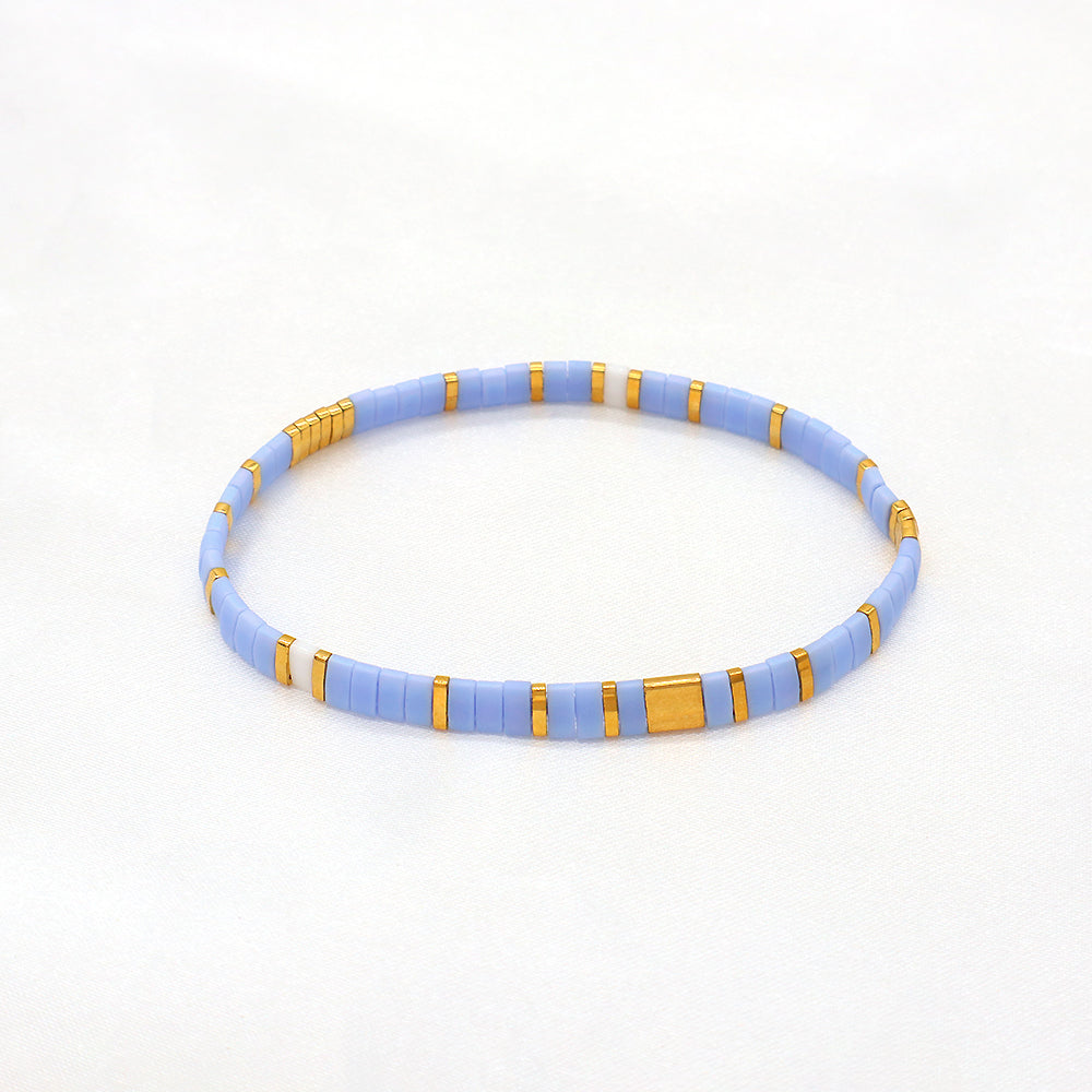 Handmade Colorful Flat Tile Miyuki Tila Beaded Elastic Bracelet