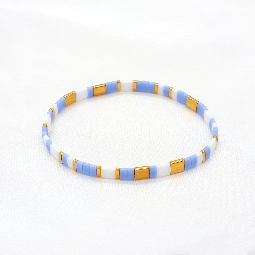 Handmade Colorful Flat Tile Miyuki Tila Beaded Elastic Bracelet