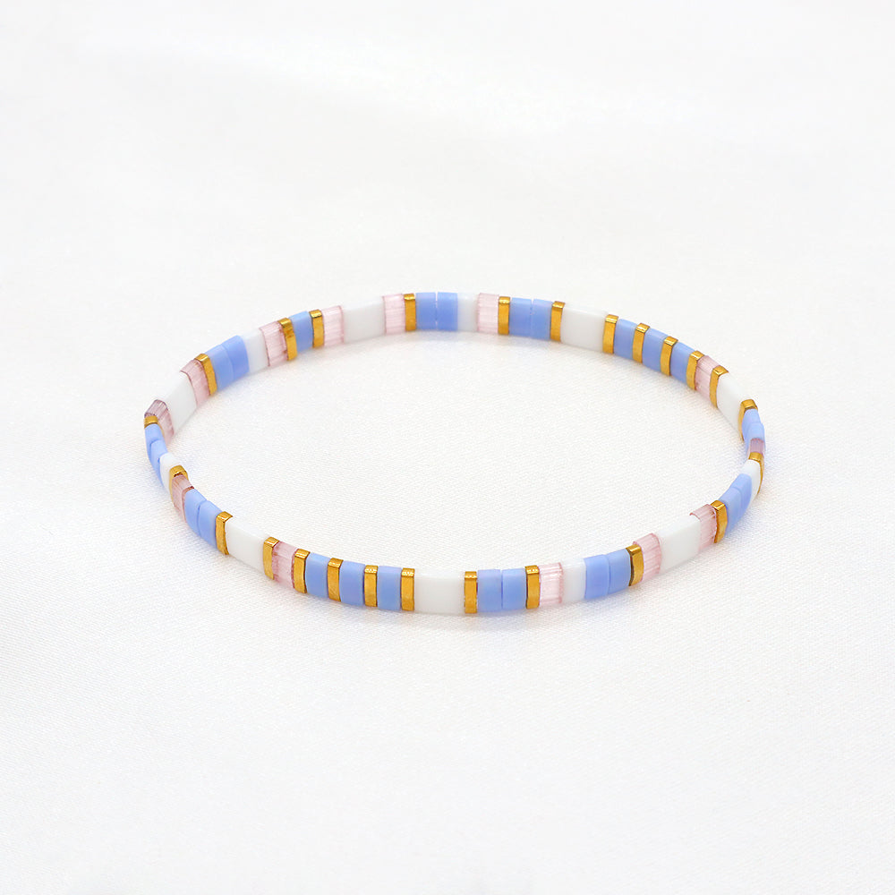 Handmade Colorful Flat Tile Miyuki Tila Beaded Elastic Bracelet