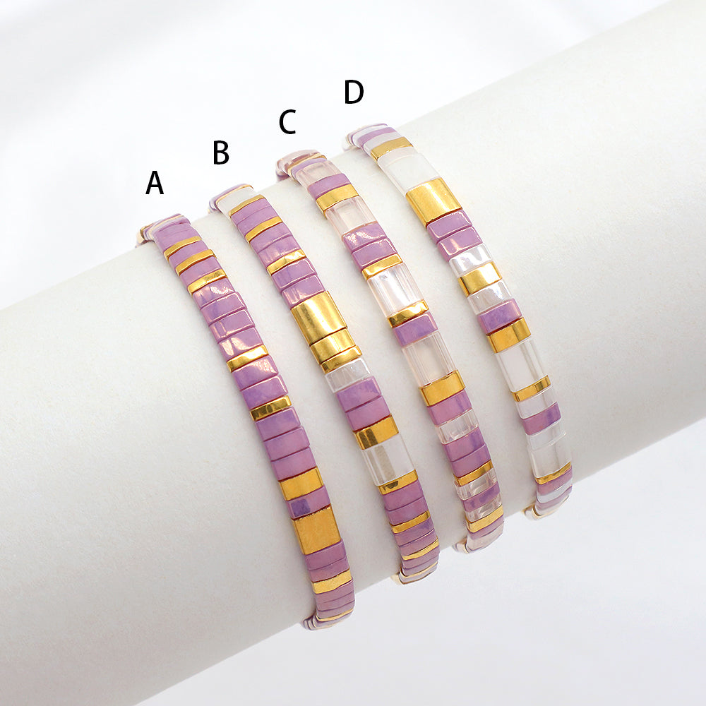 Handmade Colorful Flat Tile Miyuki Tila Beaded Elastic Bracelet