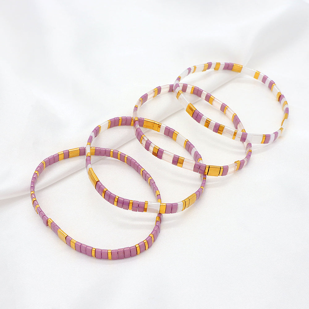 Handmade Colorful Flat Tile Miyuki Tila Beaded Elastic Bracelet