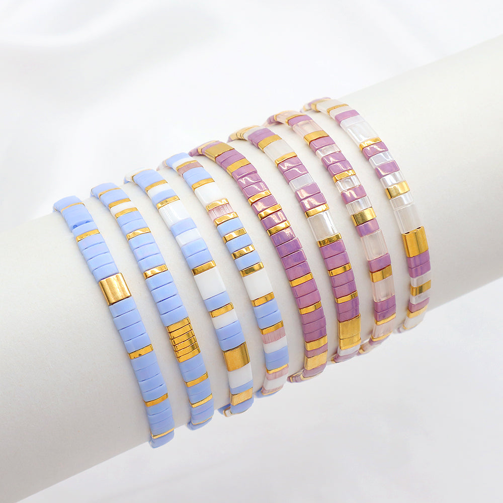 Handmade Colorful Flat Tile Miyuki Tila Beaded Elastic Bracelet