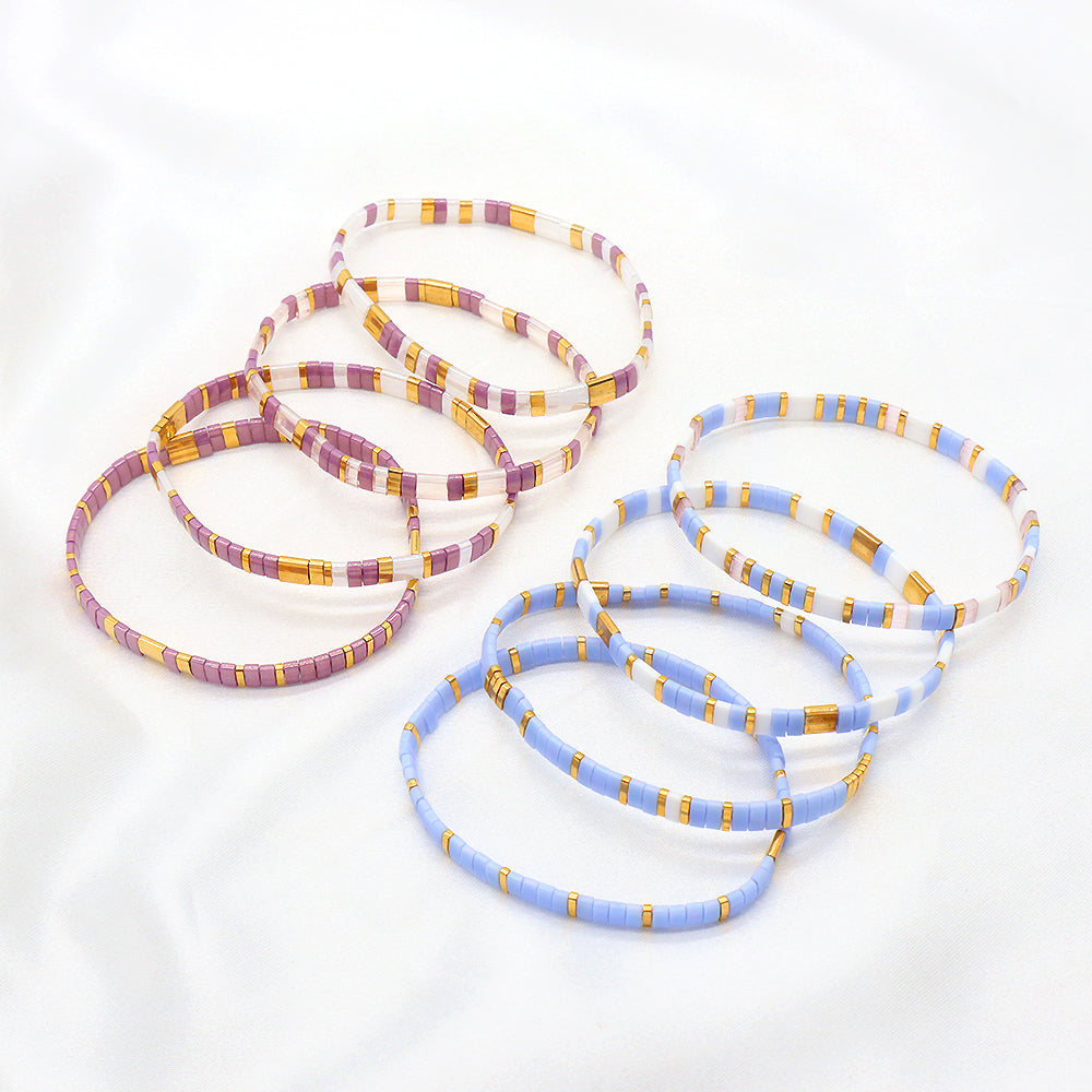Handmade Colorful Flat Tile Miyuki Tila Beaded Elastic Bracelet