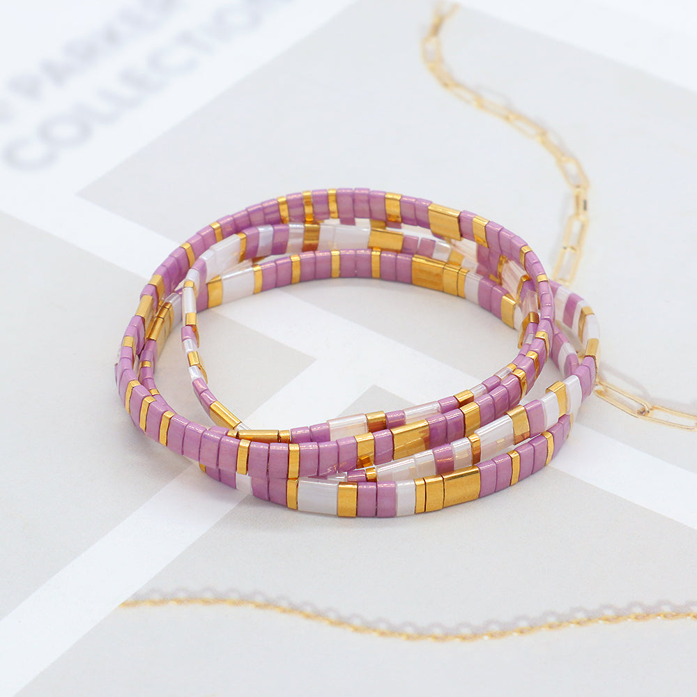 Handmade Colorful Flat Tile Miyuki Tila Beaded Elastic Bracelet