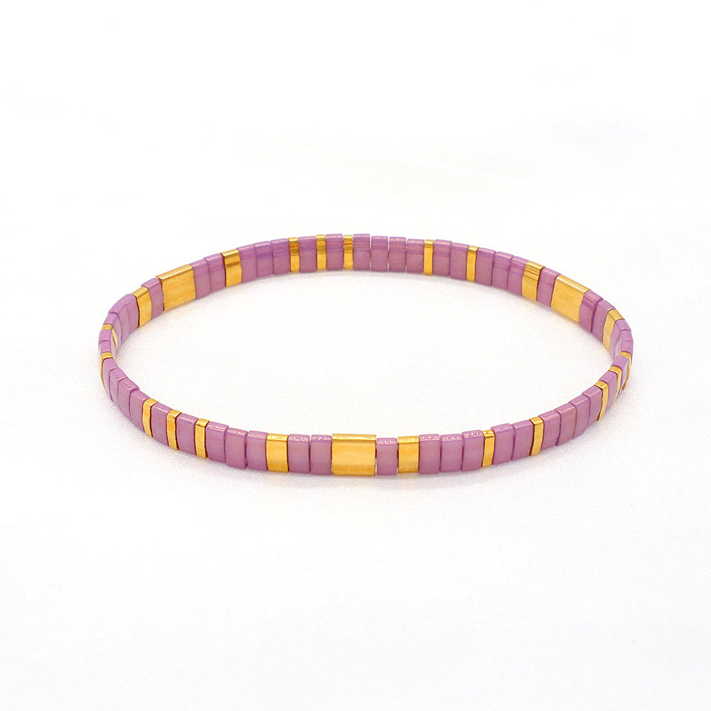 Handmade Colorful Flat Tile Miyuki Tila Beaded Elastic Bracelet