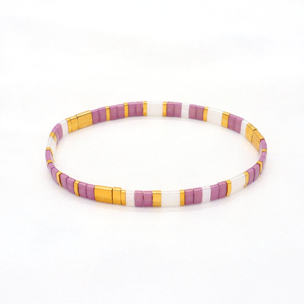 Handmade Colorful Flat Tile Miyuki Tila Beaded Elastic Bracelet