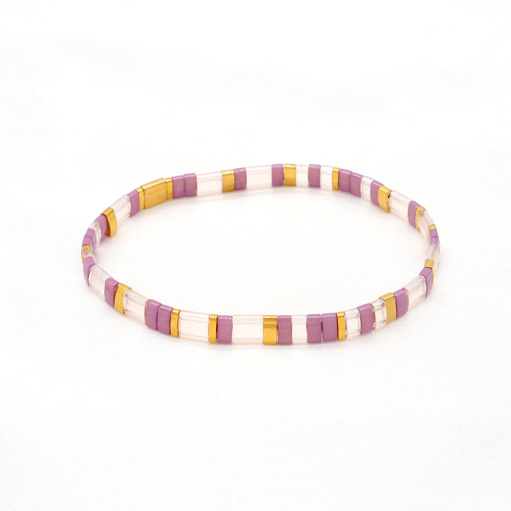 Handmade Colorful Flat Tile Miyuki Tila Beaded Elastic Bracelet