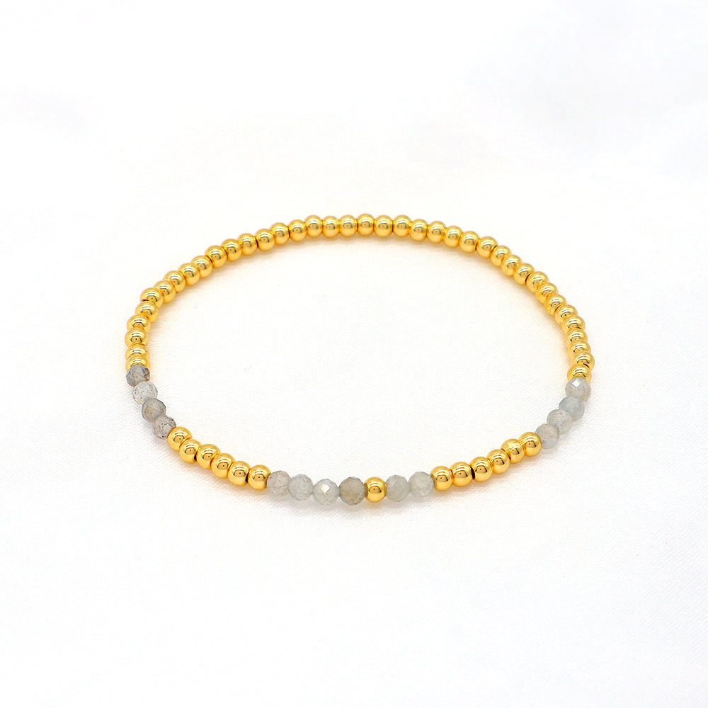 Multiple Colorful Natural Stone Beads With Gold Plated 3mm Brass Beads Bracelet