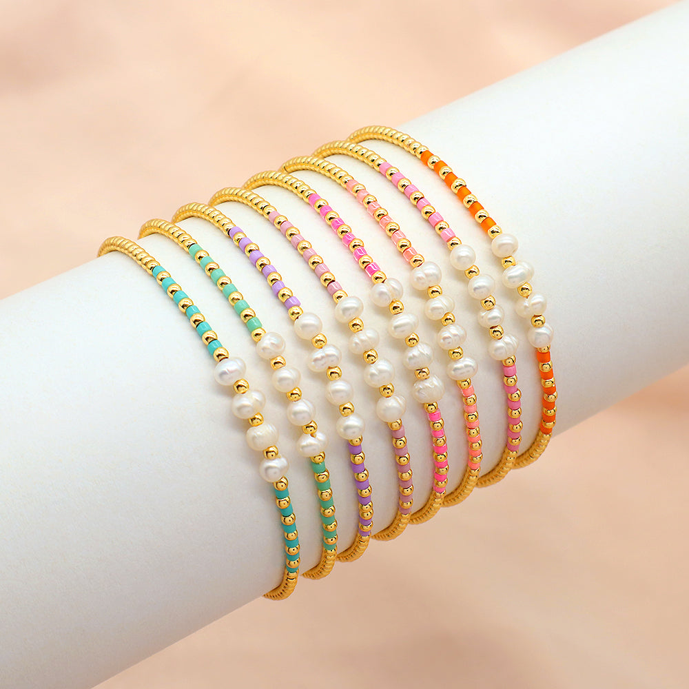 Colorful Miyuki Beads Fresh Water Pearl With Gold Plated Brass Beads Handmade Braided Woven Macrame Bracelet