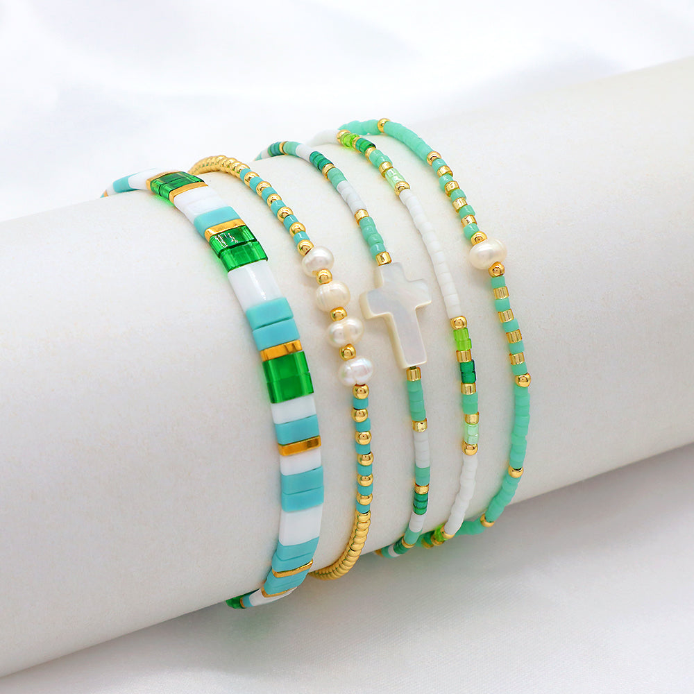 Colorful Miyuki Beads Fresh Water Pearl With Gold Plated Brass Beads Handmade Braided Woven Macrame Bracelet