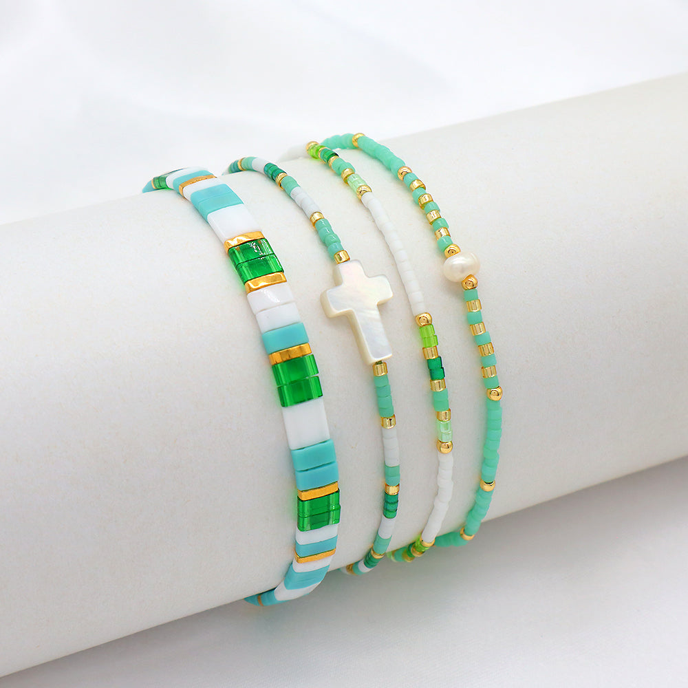 Colorful Miyuki Beads Fresh Water Pearl With Gold Plated Brass Beads Handmade Braided Woven Macrame Bracelet