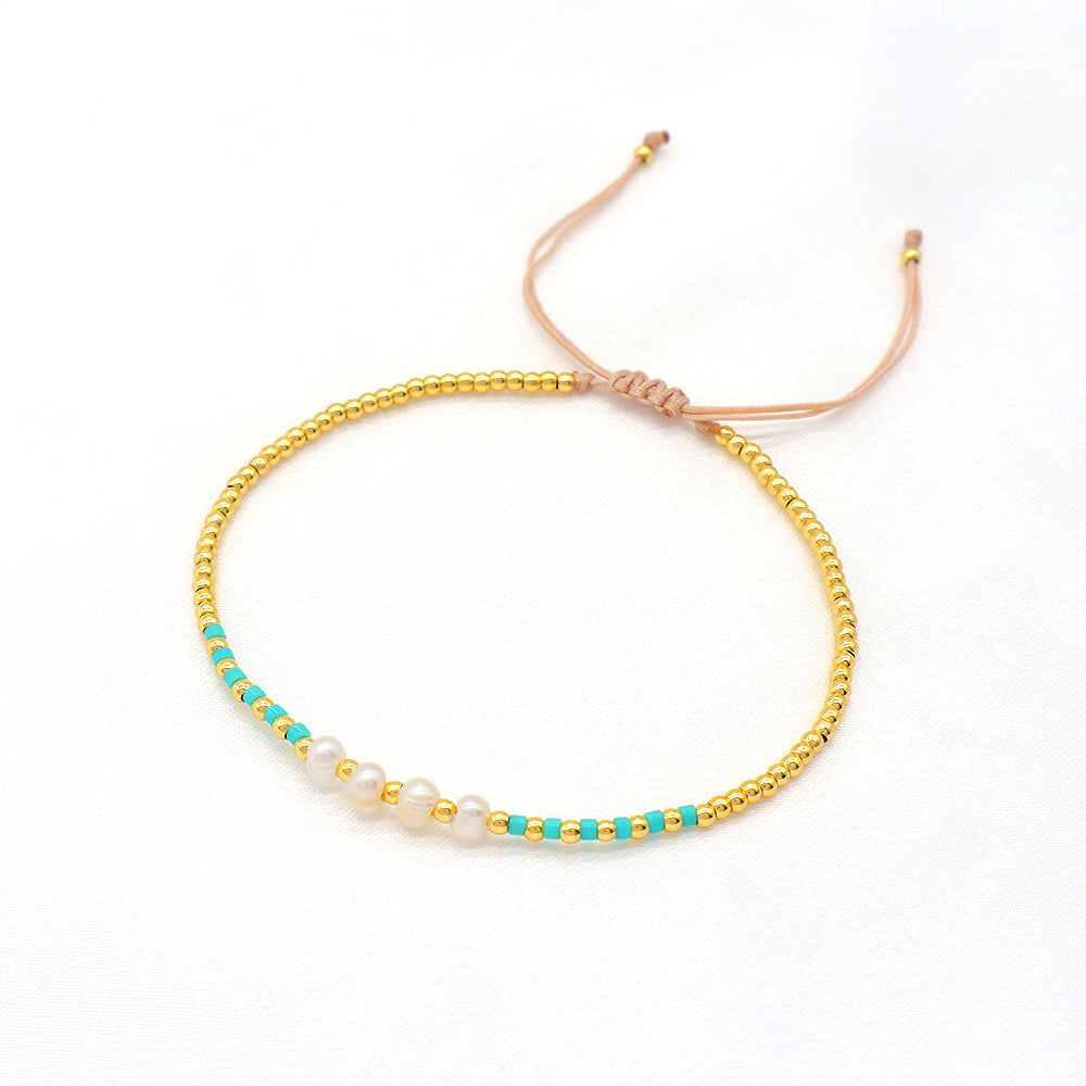 Colorful Miyuki Beads Fresh Water Pearl With Gold Plated Brass Beads Handmade Braided Woven Macrame Bracelet