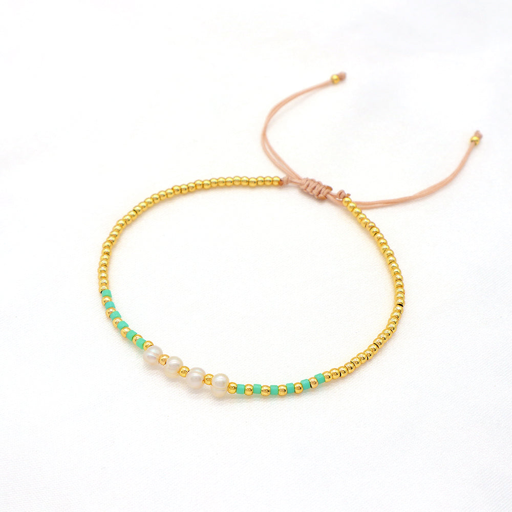 Colorful Miyuki Beads Fresh Water Pearl With Gold Plated Brass Beads Handmade Braided Woven Macrame Bracelet
