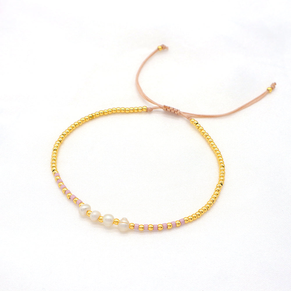 Colorful Miyuki Beads Fresh Water Pearl With Gold Plated Brass Beads Handmade Braided Woven Macrame Bracelet