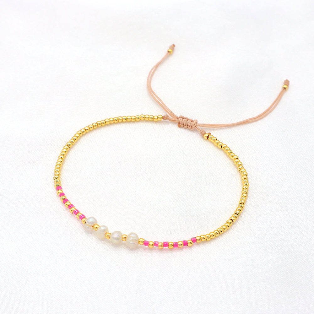 Colorful Miyuki Beads Fresh Water Pearl With Gold Plated Brass Beads Handmade Braided Woven Macrame Bracelet